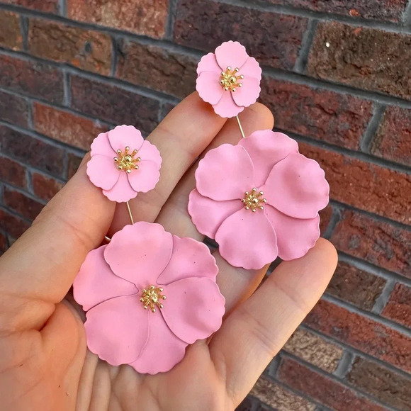 For Love And Lemons Blossom Pink Flower Earrings - Picture 7 of 9